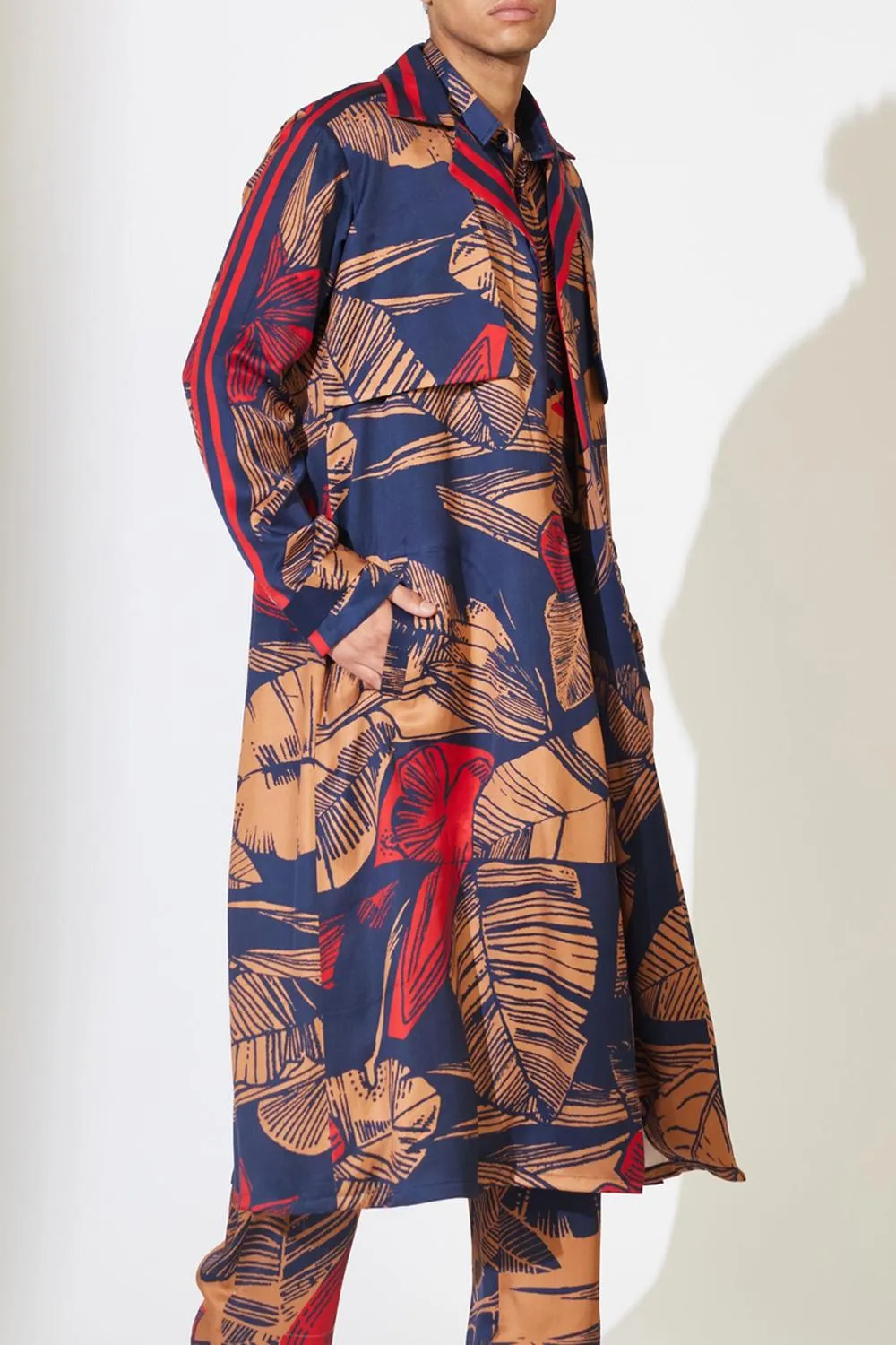 Blue, Rust And Red Floral Trench Cape