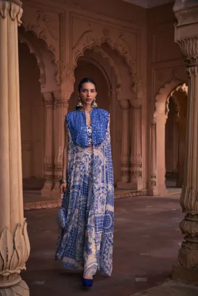 BLUE THIKRI PRINT & HIGHLIGHTED  CAPE SET