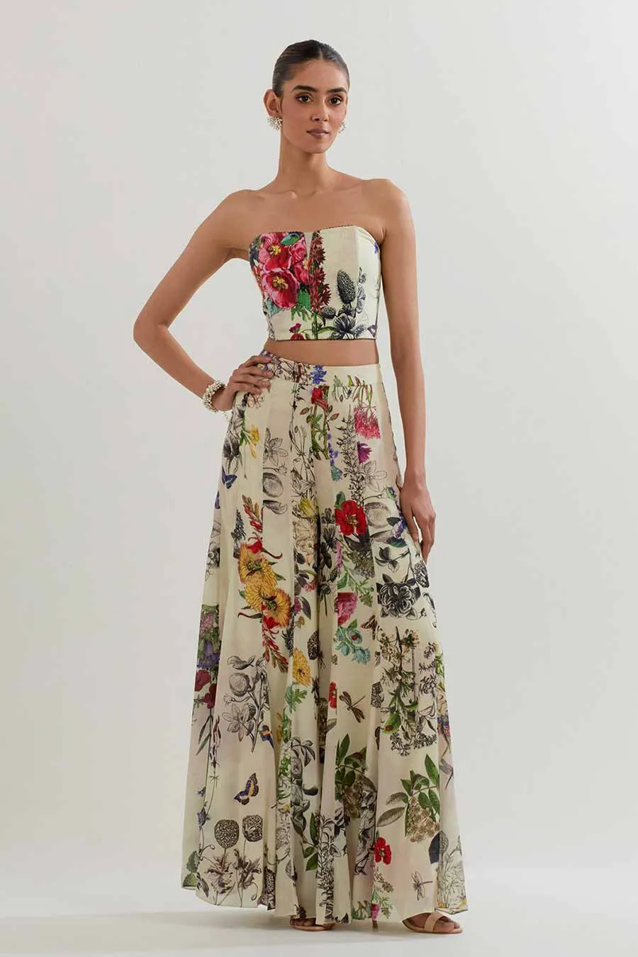 Botanical Printed Sharara Set With Cape