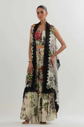 Botanical Printed Sharara Set With Cape