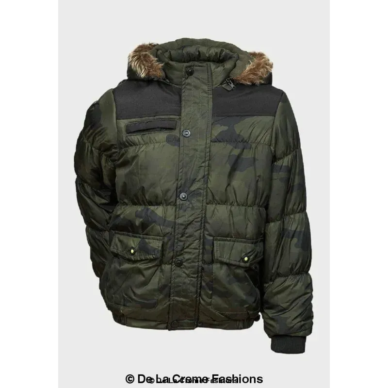 Boys Camouflage Print Puffa Coat