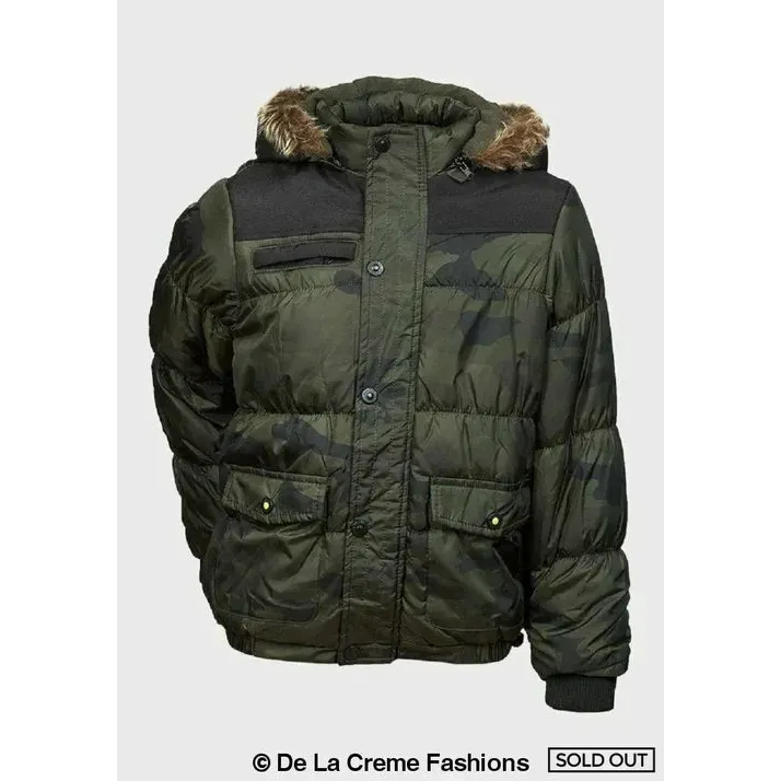 Boys Camouflage Print Puffa Coat