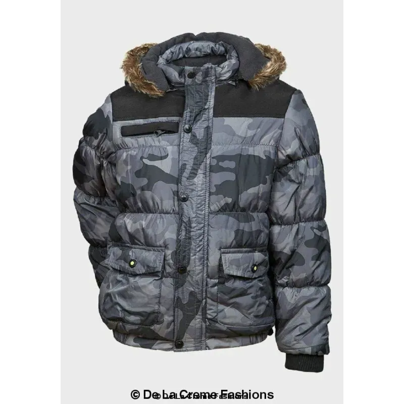 Boys Camouflage Print Puffa Coat