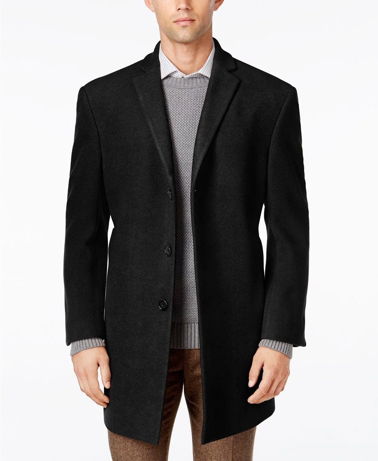 Calvin Klein Mens Slim fit Overcoat Coat 40S Black Solid