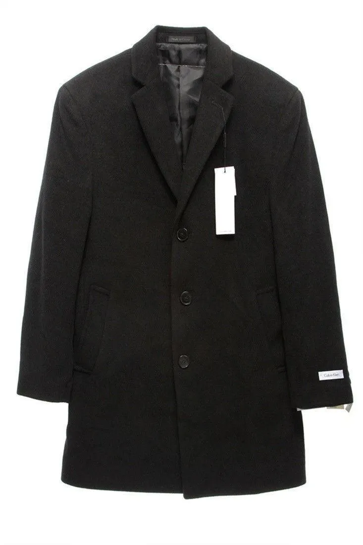 Calvin Klein Mens Slim fit Overcoat Coat 40S Black Solid