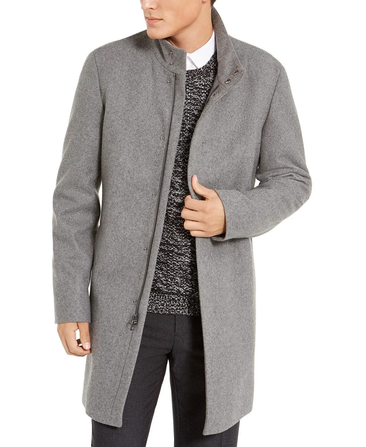Calvin Klein Mens Slim fit Overcoat Coat 46 R Grey Solid