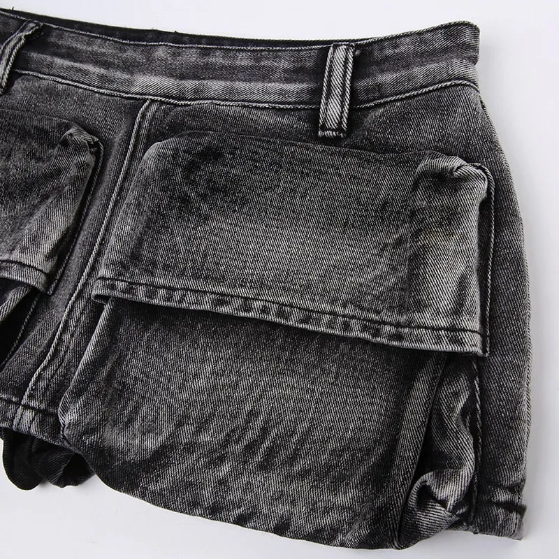 Cargo Style Big Pockets Denim Skirt
