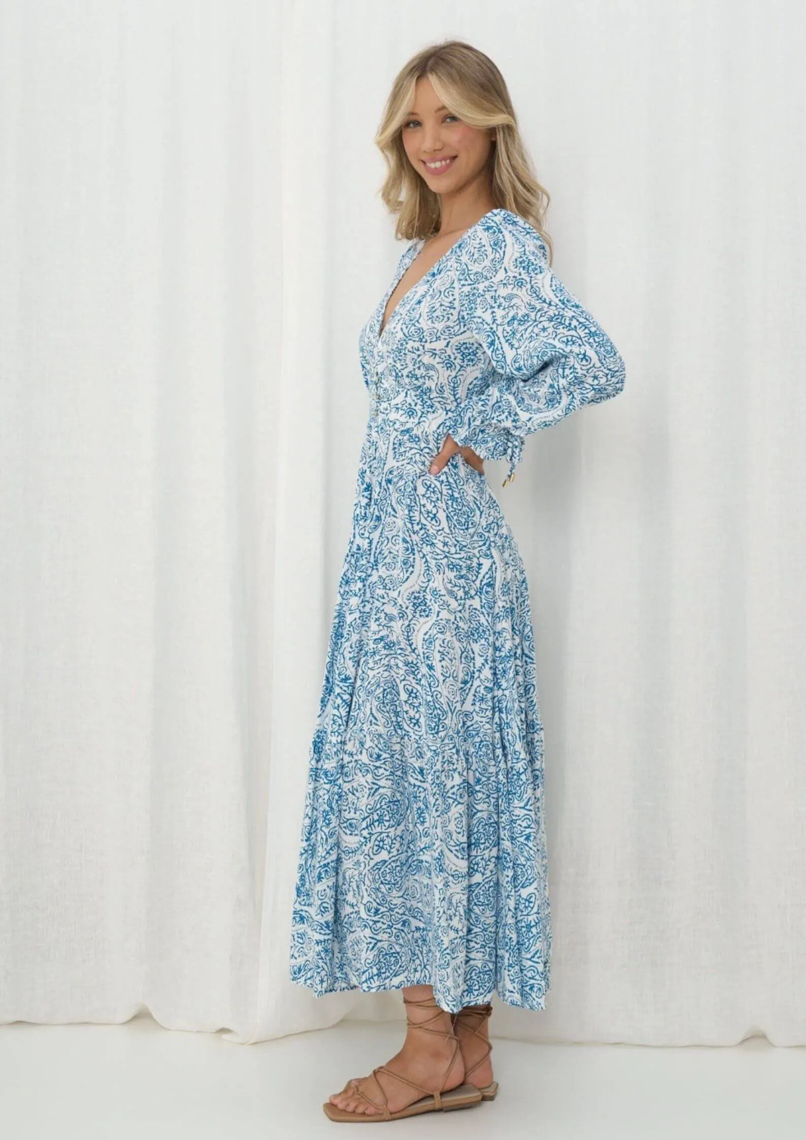 Carisse Long Sleeve Maxi Dress in Blue Ivy