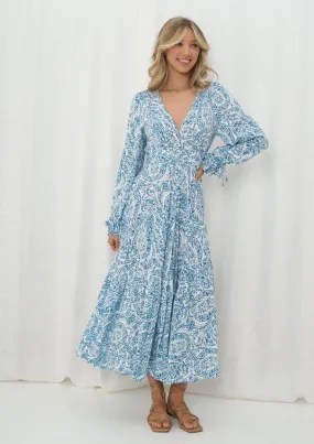 Carisse Long Sleeve Maxi Dress in Blue Ivy