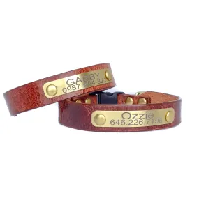 Cat Collar Personalized Buffalo Leather  with Engraved Plate