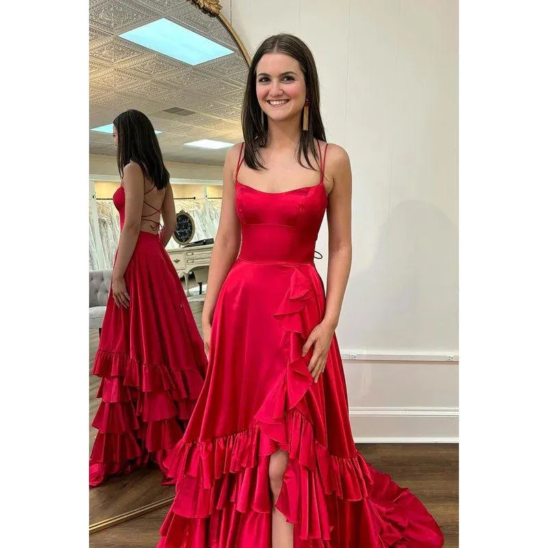 Chic & Modern Spaghetti Criss-Cross Straps A-Line Slit Square Party Prom Dress