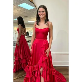 Chic & Modern Spaghetti Criss-Cross Straps A-Line Slit Square Party Prom Dress