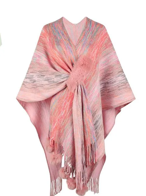 Chic Heathered Fringe Boho Poncho