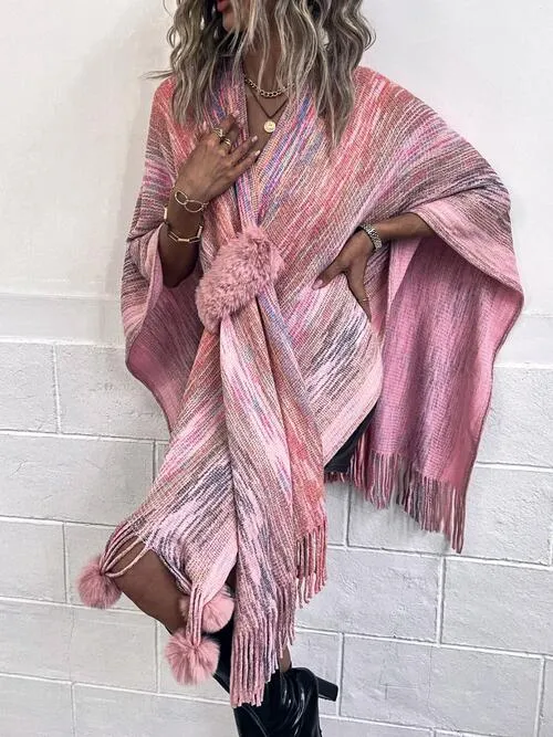 Chic Heathered Fringe Boho Poncho
