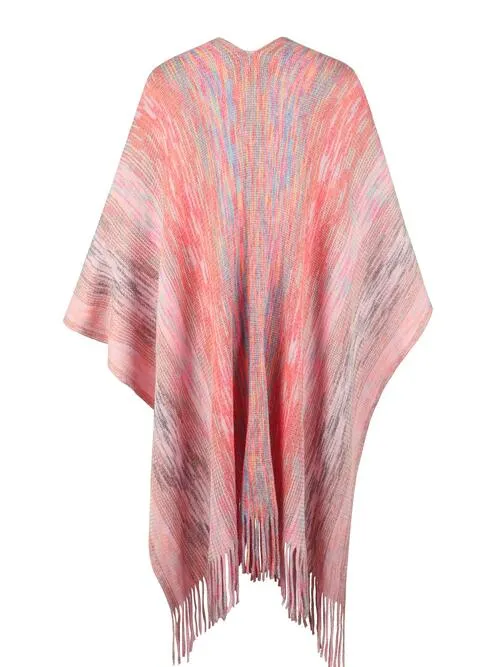 Chic Heathered Fringe Boho Poncho