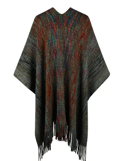 Chic Heathered Fringe Boho Poncho