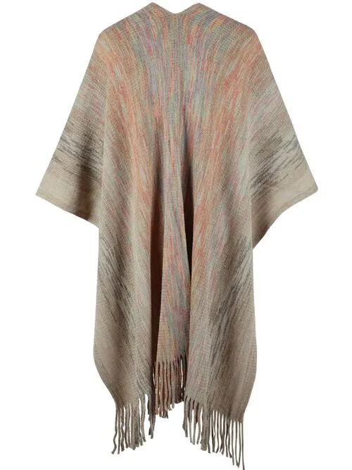 Chic Heathered Fringe Boho Poncho