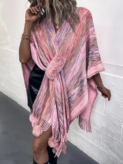 Chic Heathered Fringe Boho Poncho