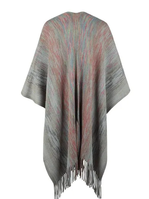 Chic Heathered Fringe Boho Poncho