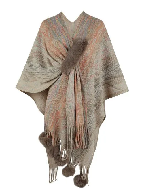 Chic Heathered Fringe Boho Poncho