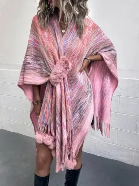 Chic Heathered Fringe Boho Poncho