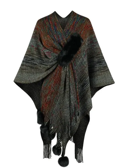 Chic Heathered Fringe Boho Poncho