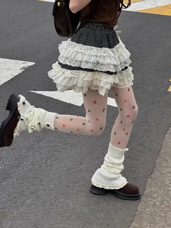 Christmas tree house dollhouse jacquard tights
