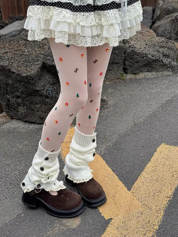Christmas tree house dollhouse jacquard tights
