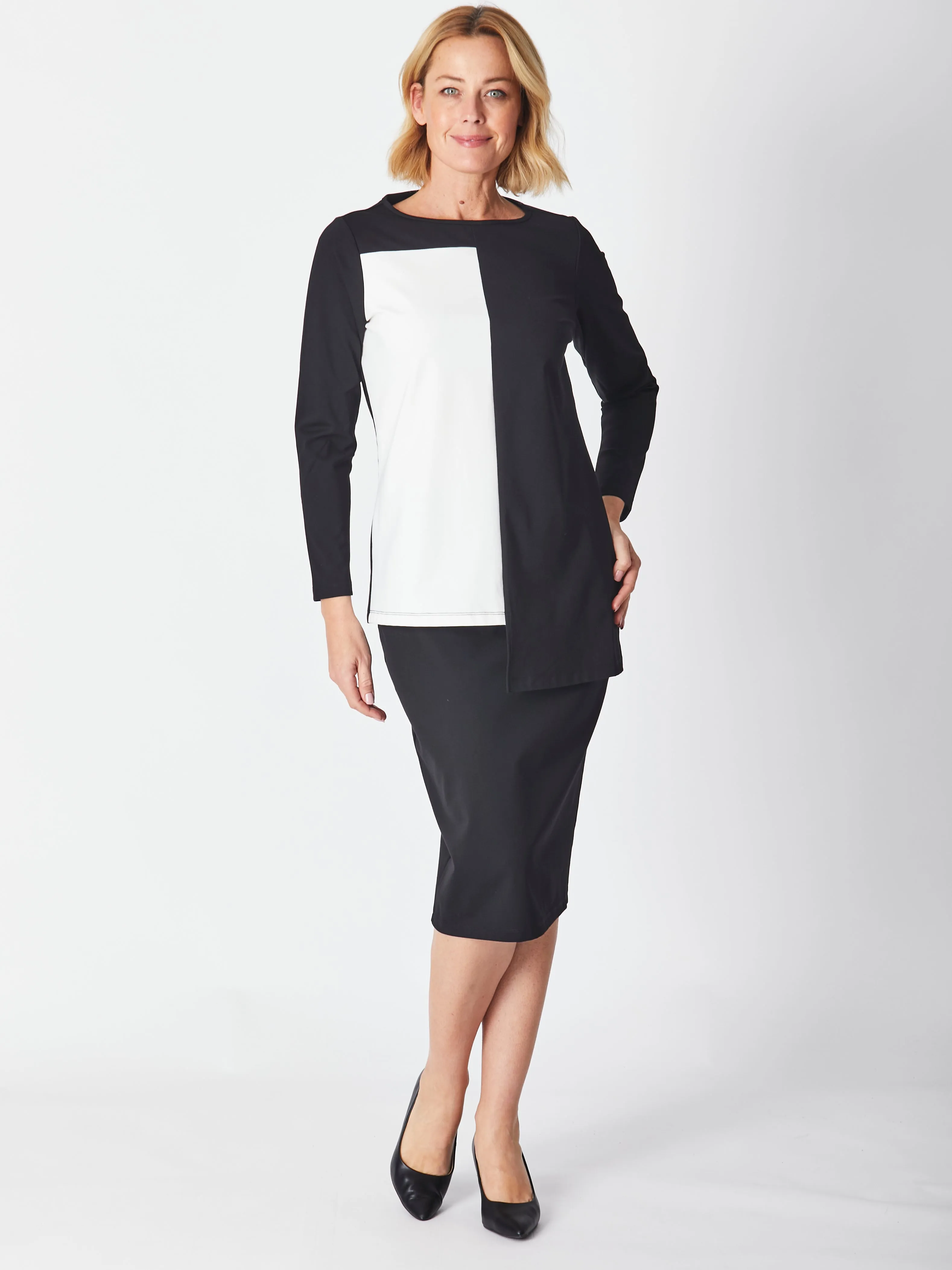 Colour Block Pencil Skirt - Black -28208