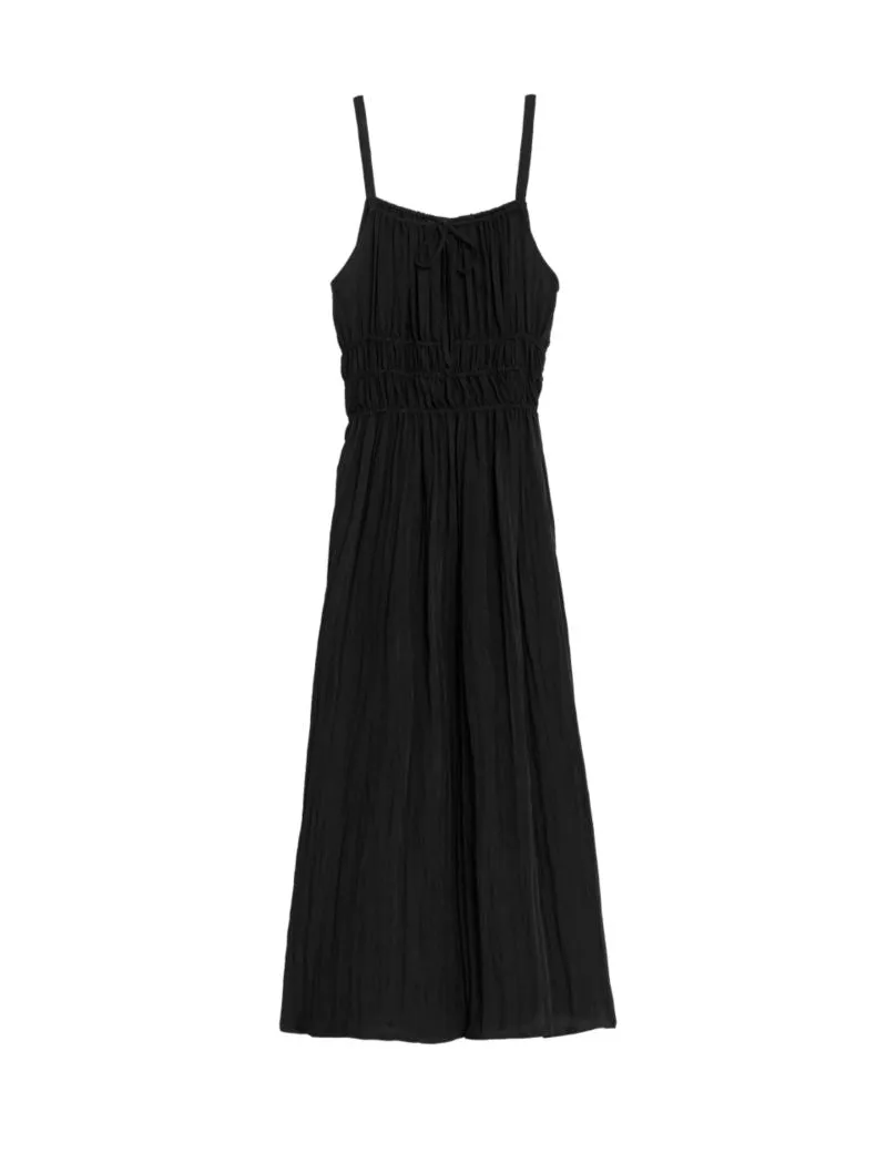 Crinkle Smocked Cami Midi Slip Dress