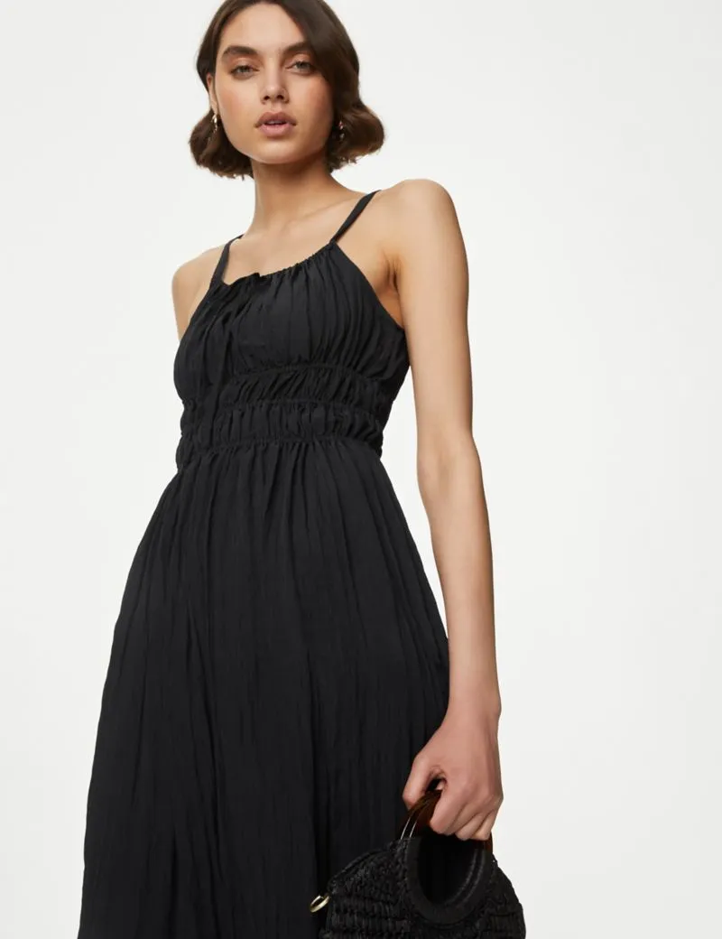 Crinkle Smocked Cami Midi Slip Dress