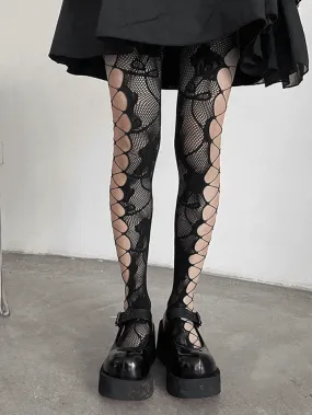 Criss Cross Cutout Floral Mesh Tights