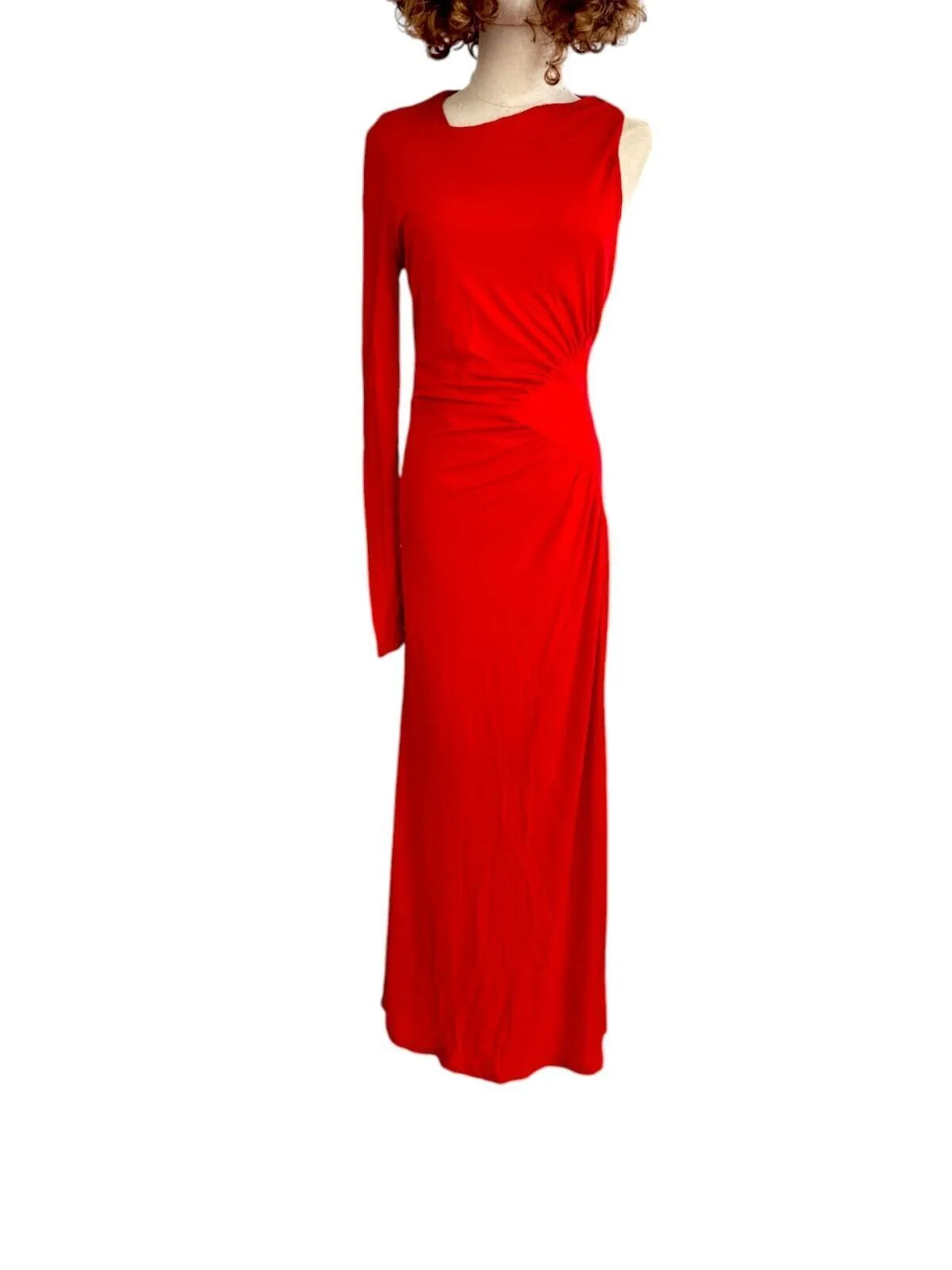 CUE Scarlet One Shoulder Dress | Red, Stretch Jersey, Sz 8, Gathered, Maxi/Midi