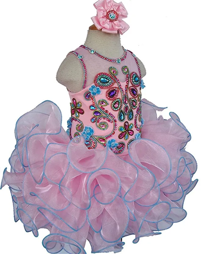 Custom Made Nations Little Miss Pink Stunning Pageant Dress With Hair bow