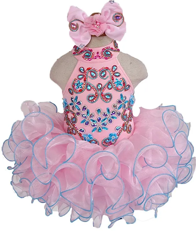 Custom Made Nations Little Miss Pink Stunning Pageant Dress With Hair bow