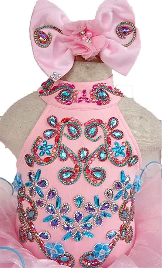 Custom Made Nations Little Miss Pink Stunning Pageant Dress With Hair bow