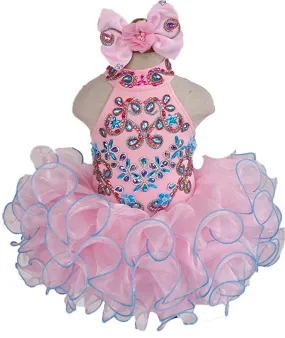 Custom Made Nations Little Miss Pink Stunning Pageant Dress With Hair bow