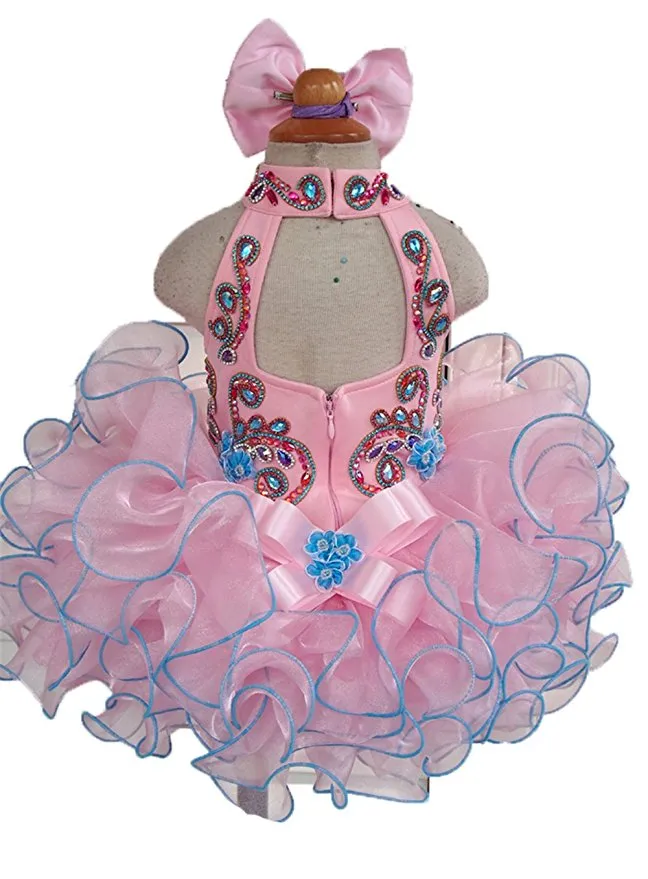 Custom Made Nations Little Miss Pink Stunning Pageant Dress With Hair bow