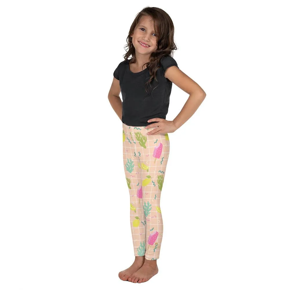Cute Nude Modern Girl's Tights, Color Ice-cream Cactus Lemon Printed Best Kid's Leggings- Made in USA/EU