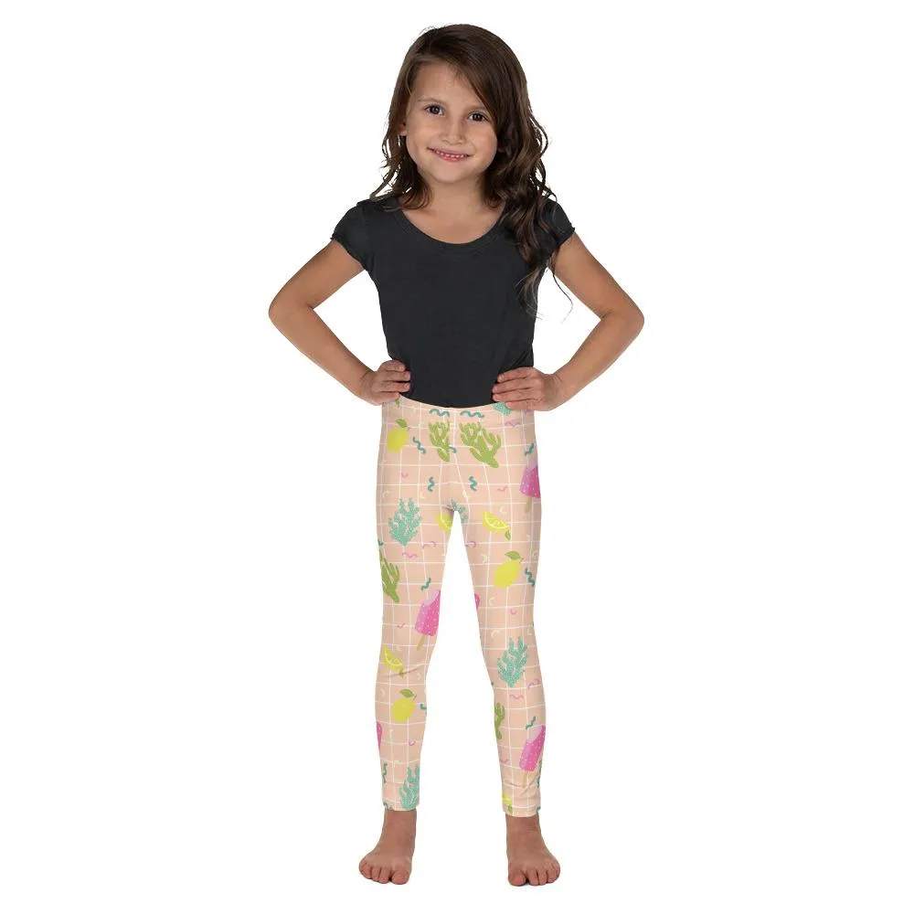 Cute Nude Modern Girl's Tights, Color Ice-cream Cactus Lemon Printed Best Kid's Leggings- Made in USA/EU