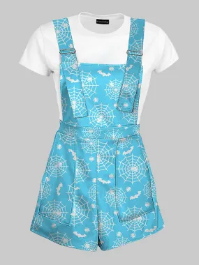 Cute Spider Web and Bat Halloween Overall Shorts