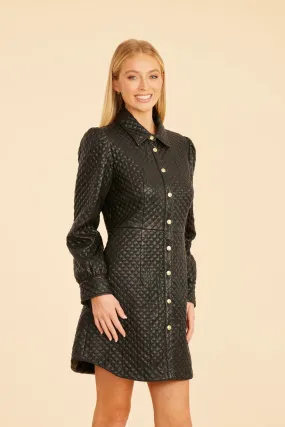 DC Quilted Vegan Leather Long Sleeve Dress, Black