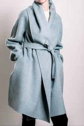Demi-Couture Cashmere Shawl Collar Overcoat - Sky Blue