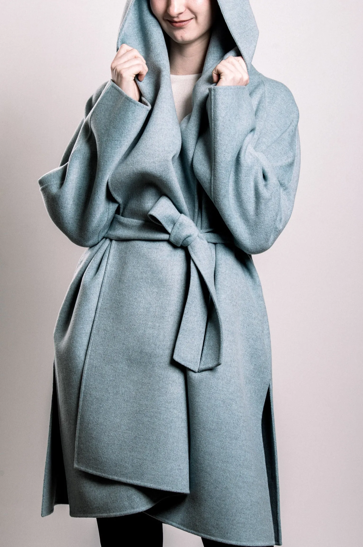 Demi-Couture Cashmere Shawl Collar Overcoat - Sky Blue