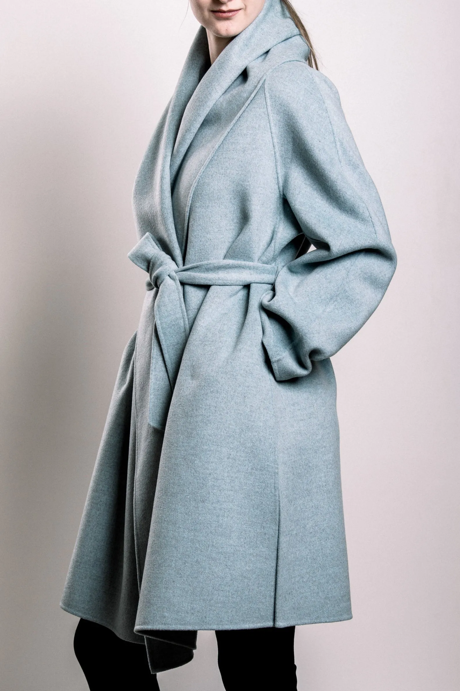 Demi-Couture Cashmere Shawl Collar Overcoat - Sky Blue