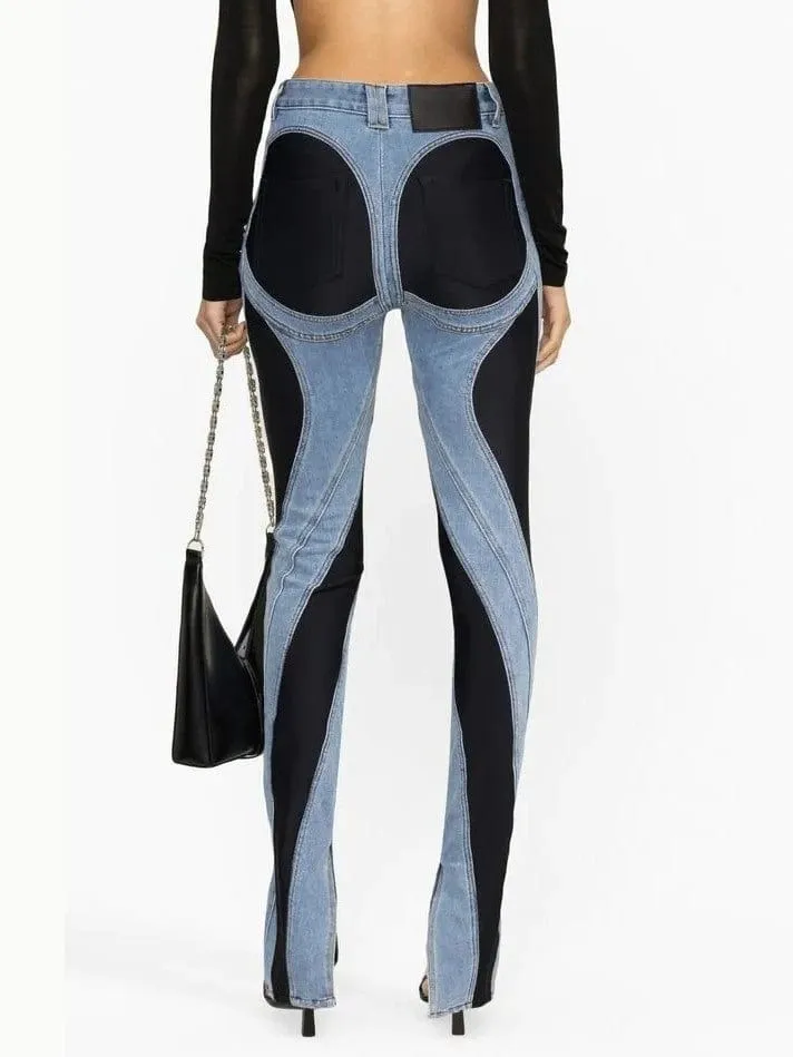Designer Spiral High Waist & Jersey Skinny Medium Blue Jeans