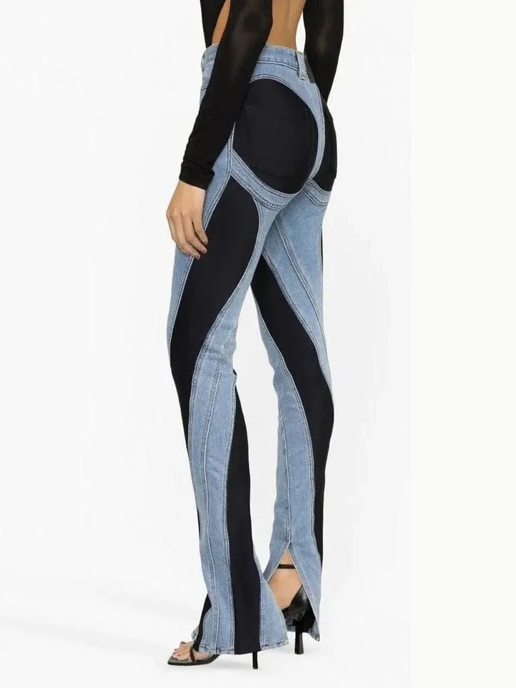 Designer Spiral High Waist & Jersey Skinny Medium Blue Jeans