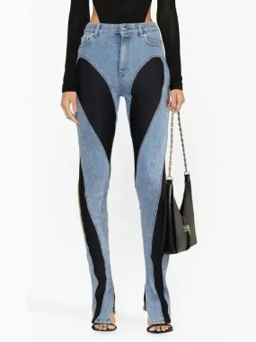 Designer Spiral High Waist & Jersey Skinny Medium Blue Jeans