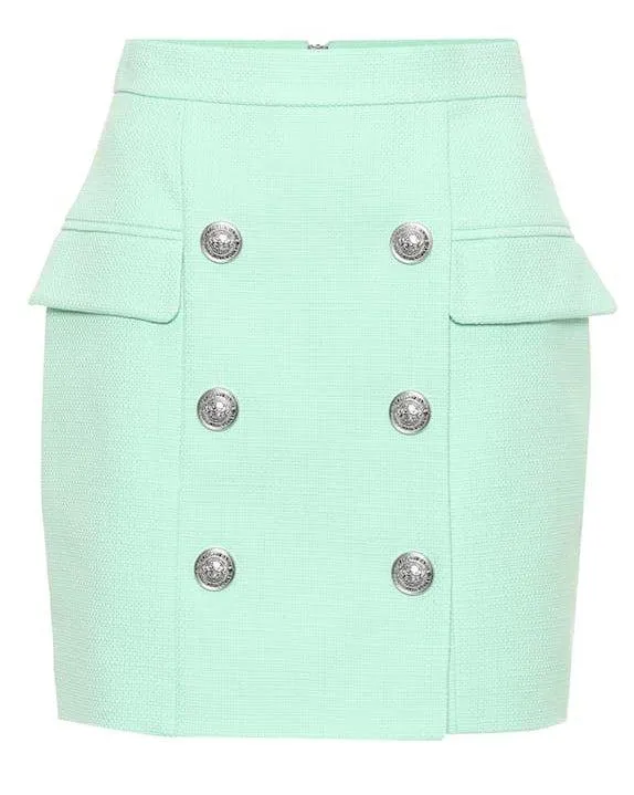 Double-Breasted Jacket and Skirt Set, Mint Green