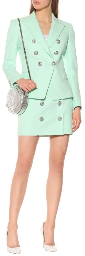 Double-Breasted Jacket and Skirt Set, Mint Green